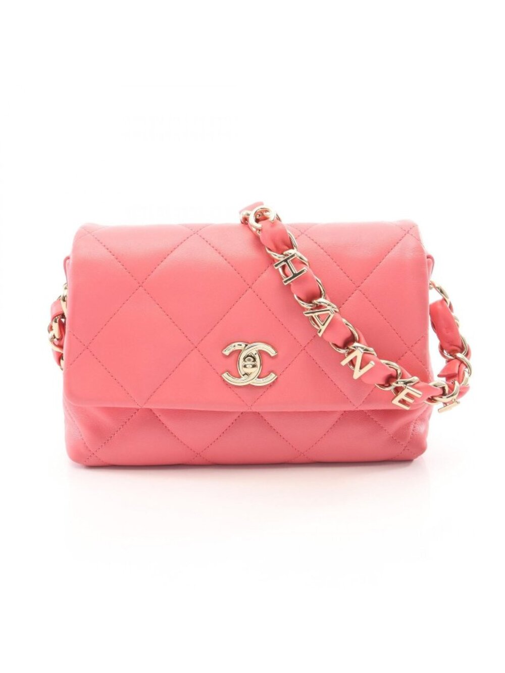 Chanel Shoulder Bag Quilted Logo Pink Lambskin Small Flap Chain